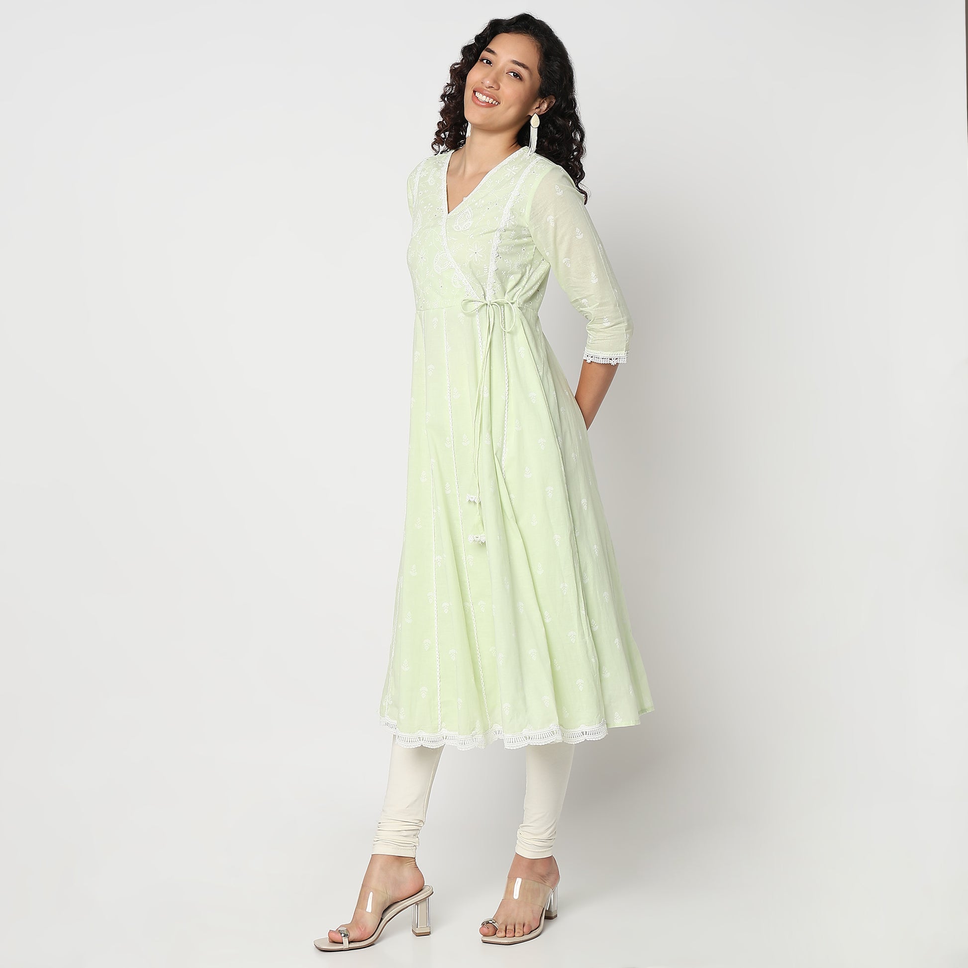 Flare Fit V-Neck Printed Kurta 