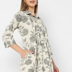 Printed Below Knee Shirt Collar Delicate Threads Kalidar Flared Kurta
