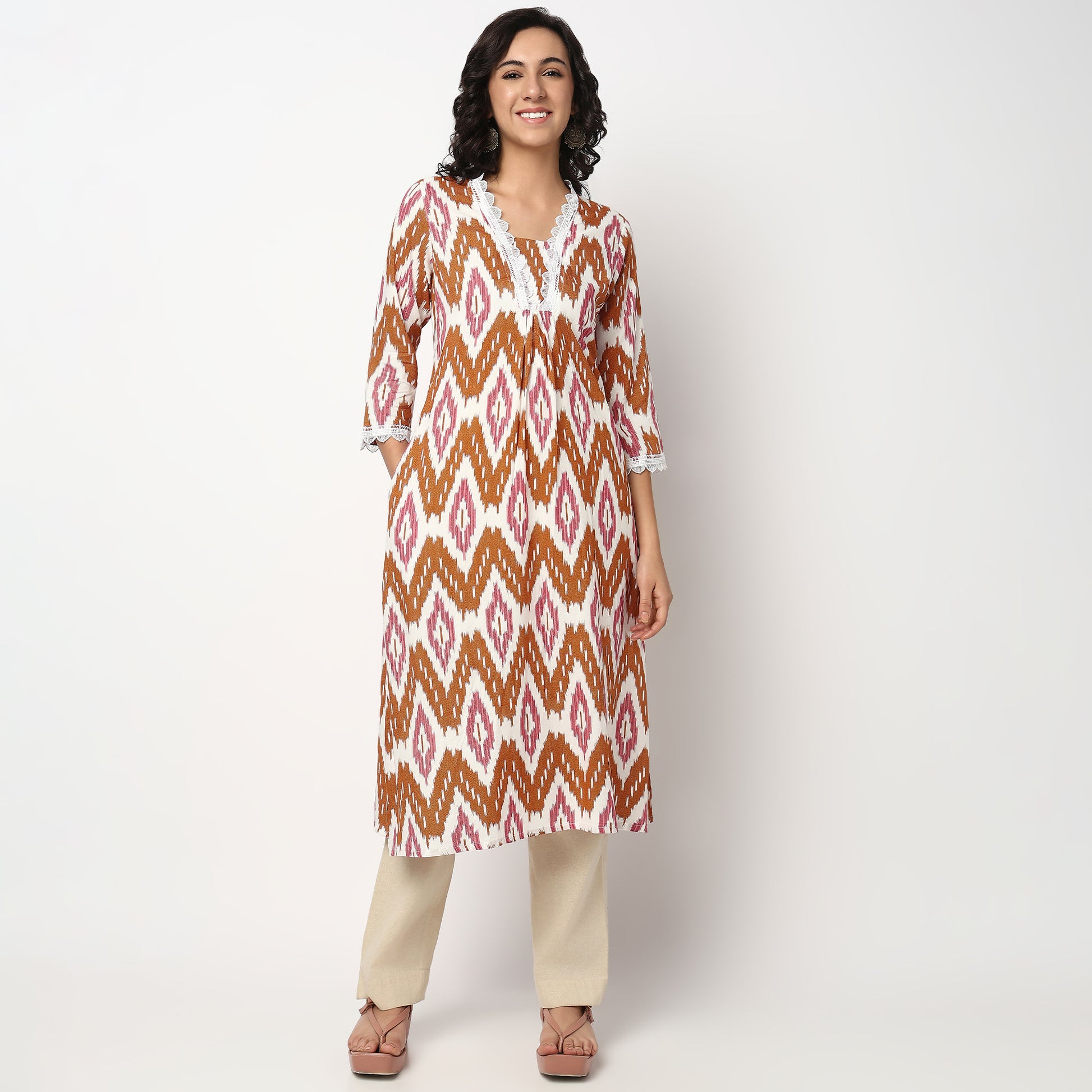 Buy Women Flare Fit Printed Three-Fourth Sleeve Kurta  - Style Union