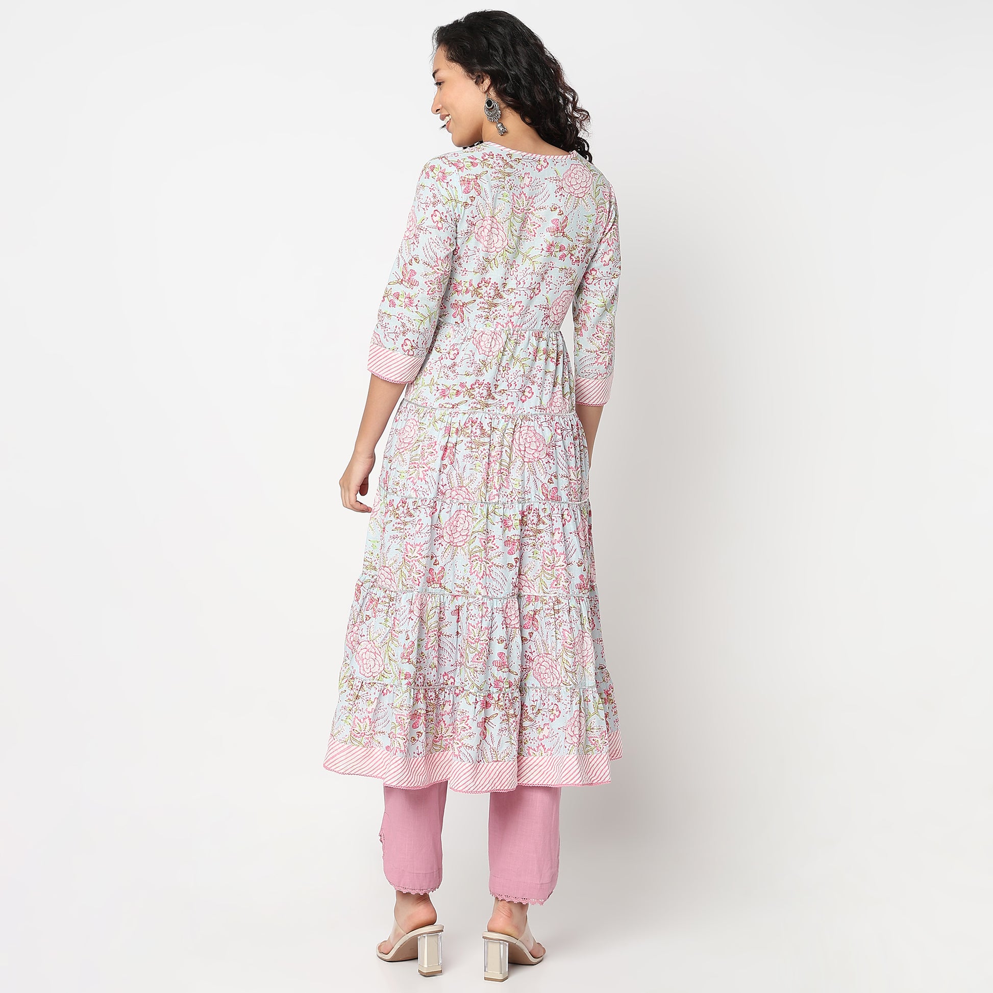 Flare Fit V-Neck Printed Kurta 