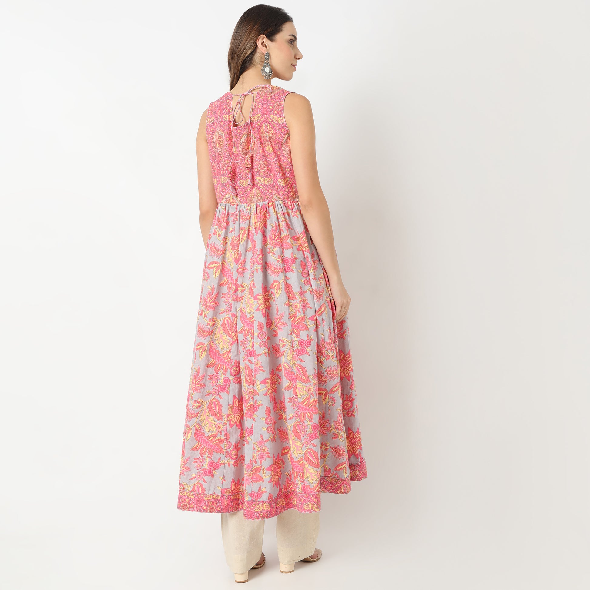 Flare Fit Printed Sweatheart Neck Kurta