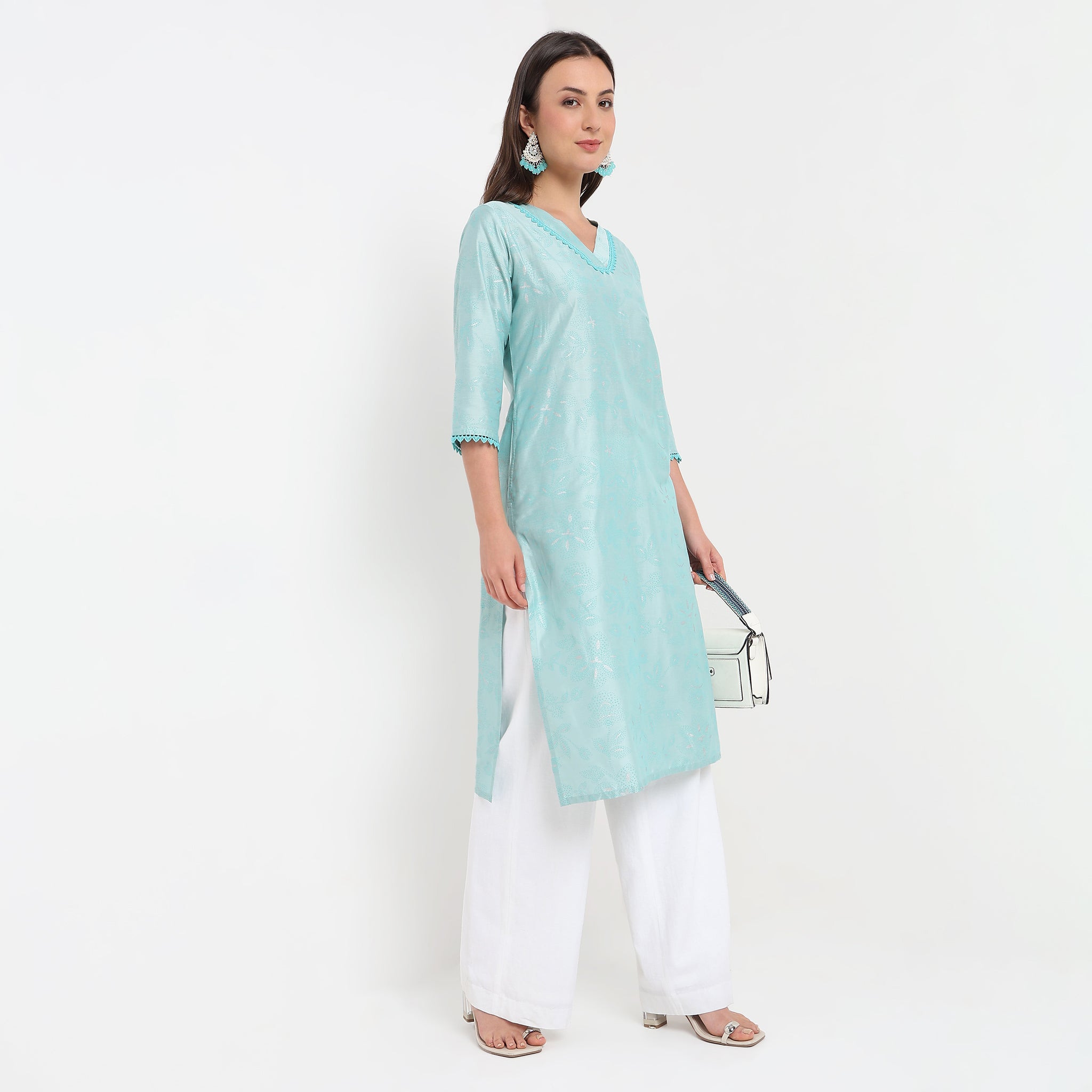 Flare Fit V-Neck Printed Kurta 