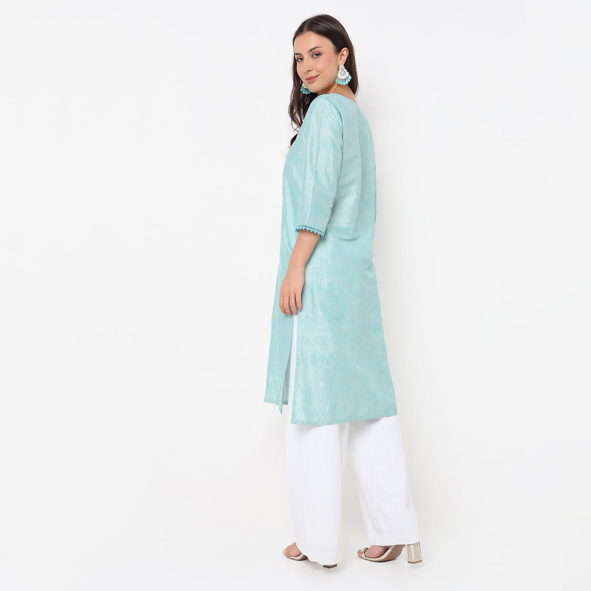 Flare Fit V-Neck Printed Kurta 