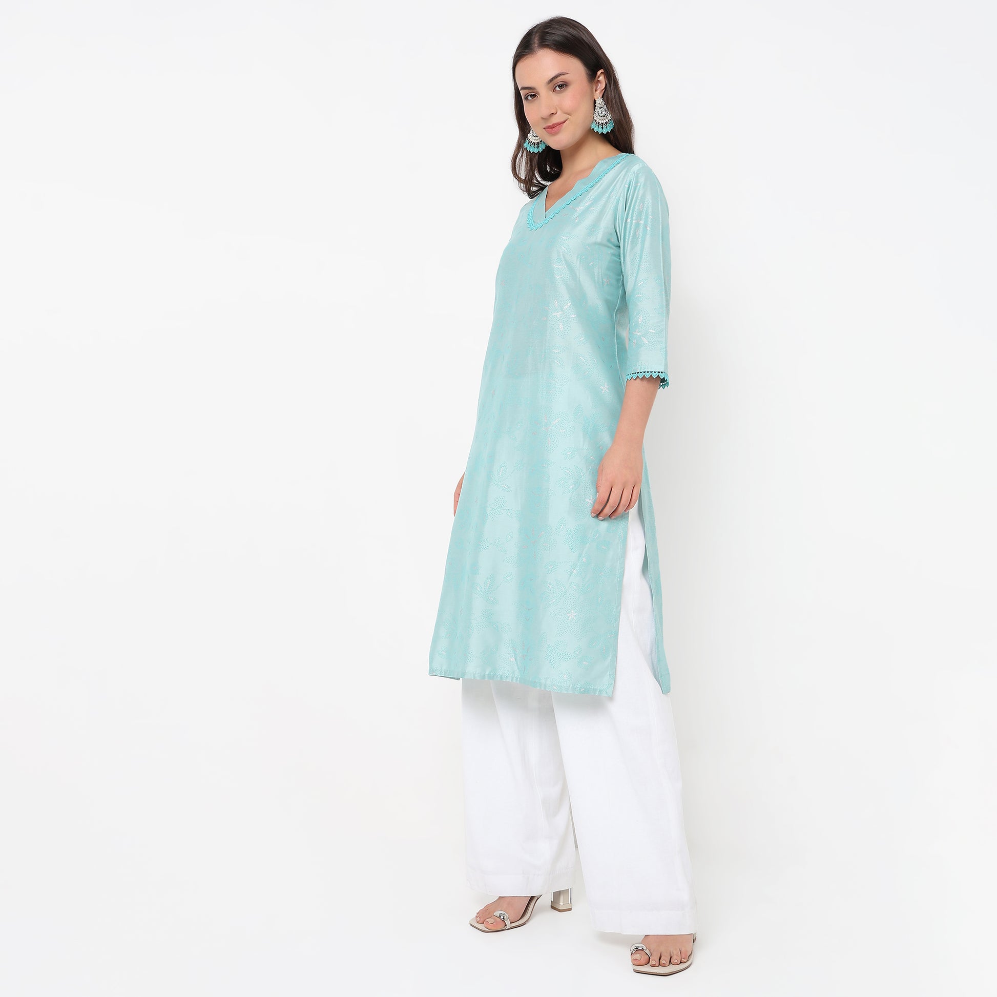 Flare Fit V-Neck Printed Kurta 
