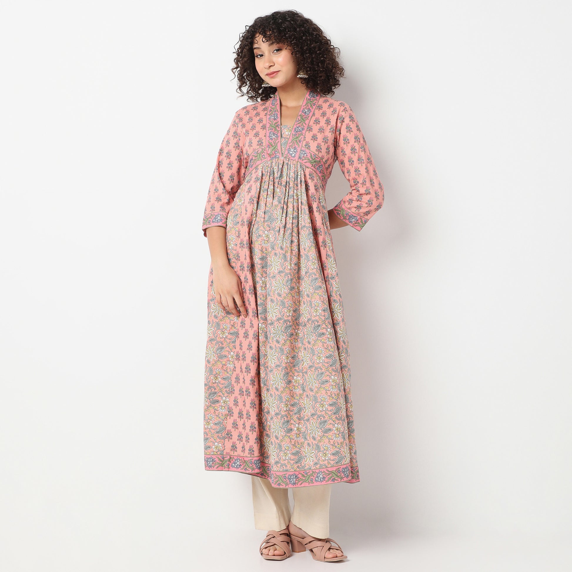 Flare Fit Printed V-Neck Kurta