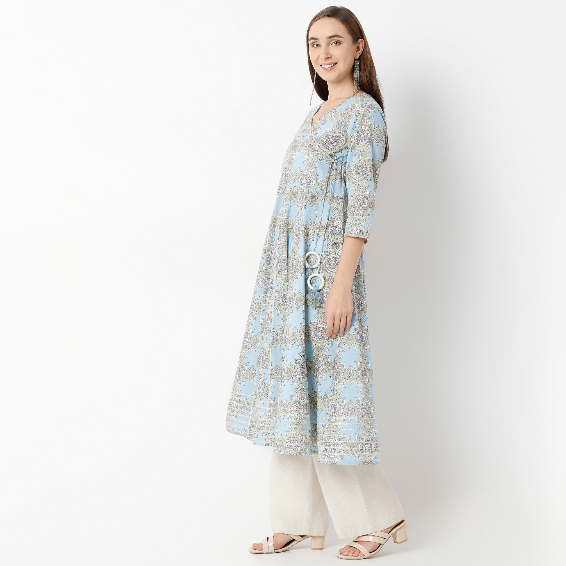 Flare Fit Printed V-Neck Kurta