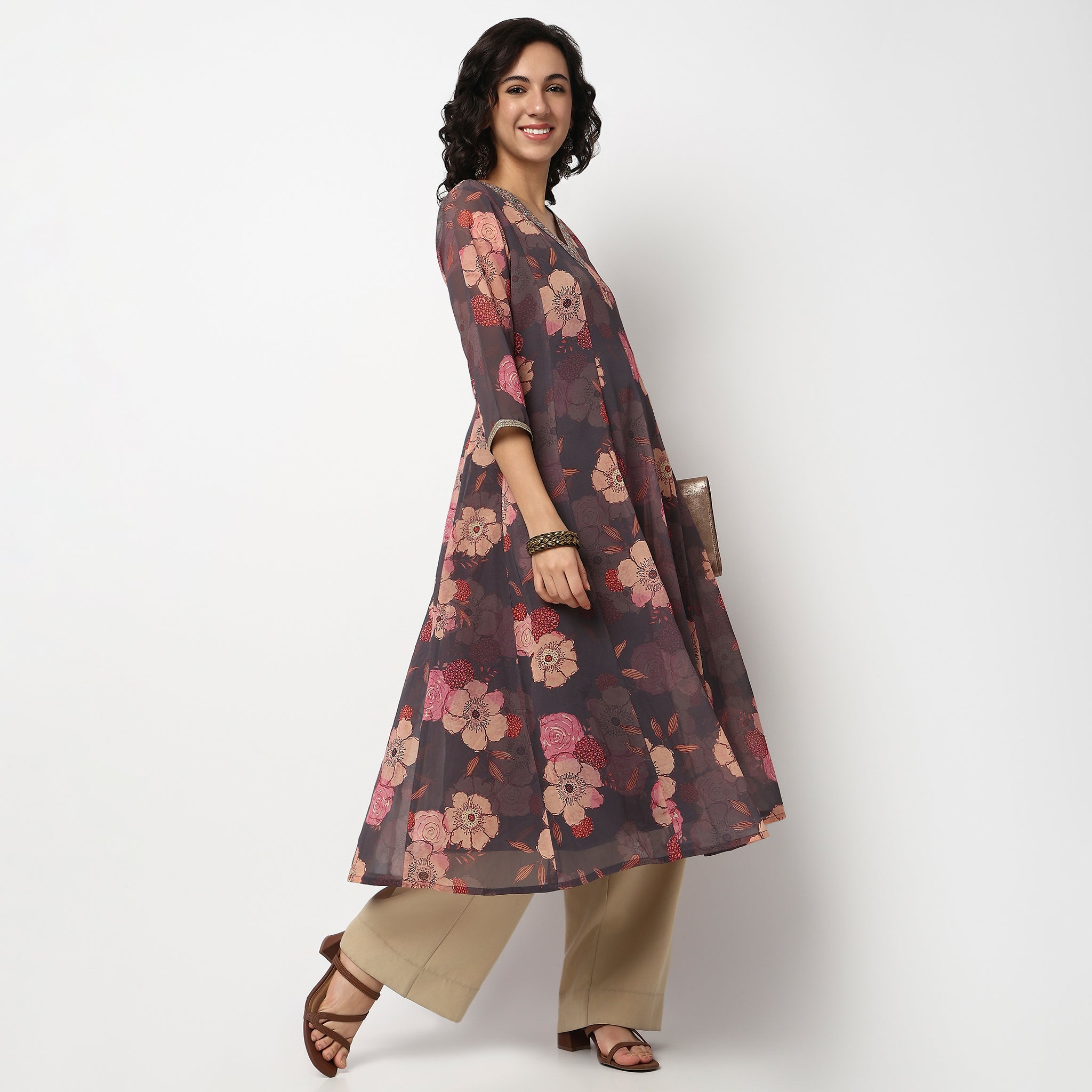 Buy Women Flare Fit Printed Three-Fourth Sleeve Kurta  - Style Union