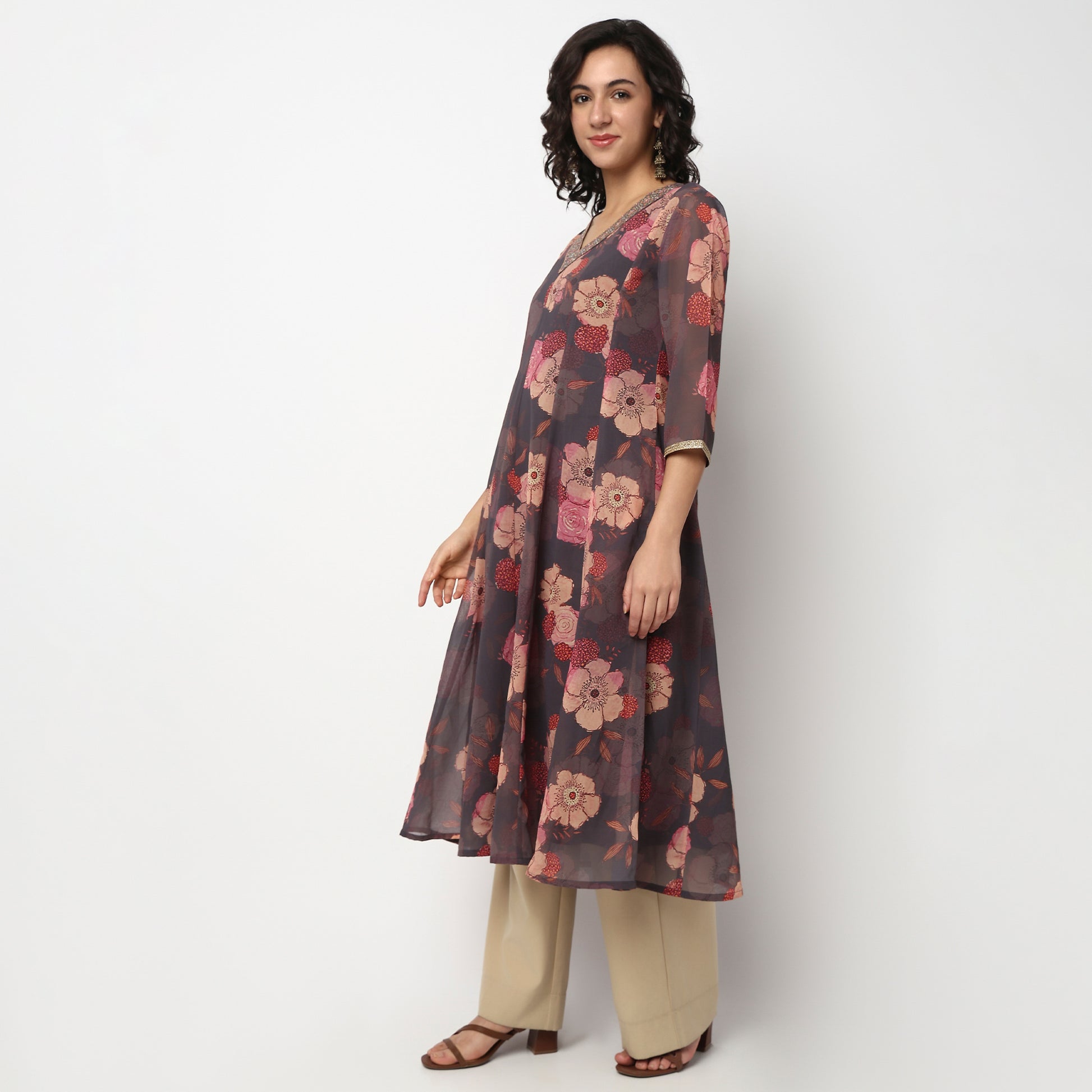 Buy Women Flare Fit Printed Three-Fourth Sleeve Kurta  - Style Union