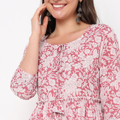 Flare Fit Printed Jacket Style Kurta 