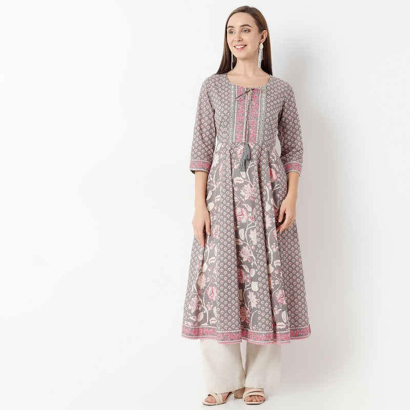 Flare Fit Printed Round Neck Kurta