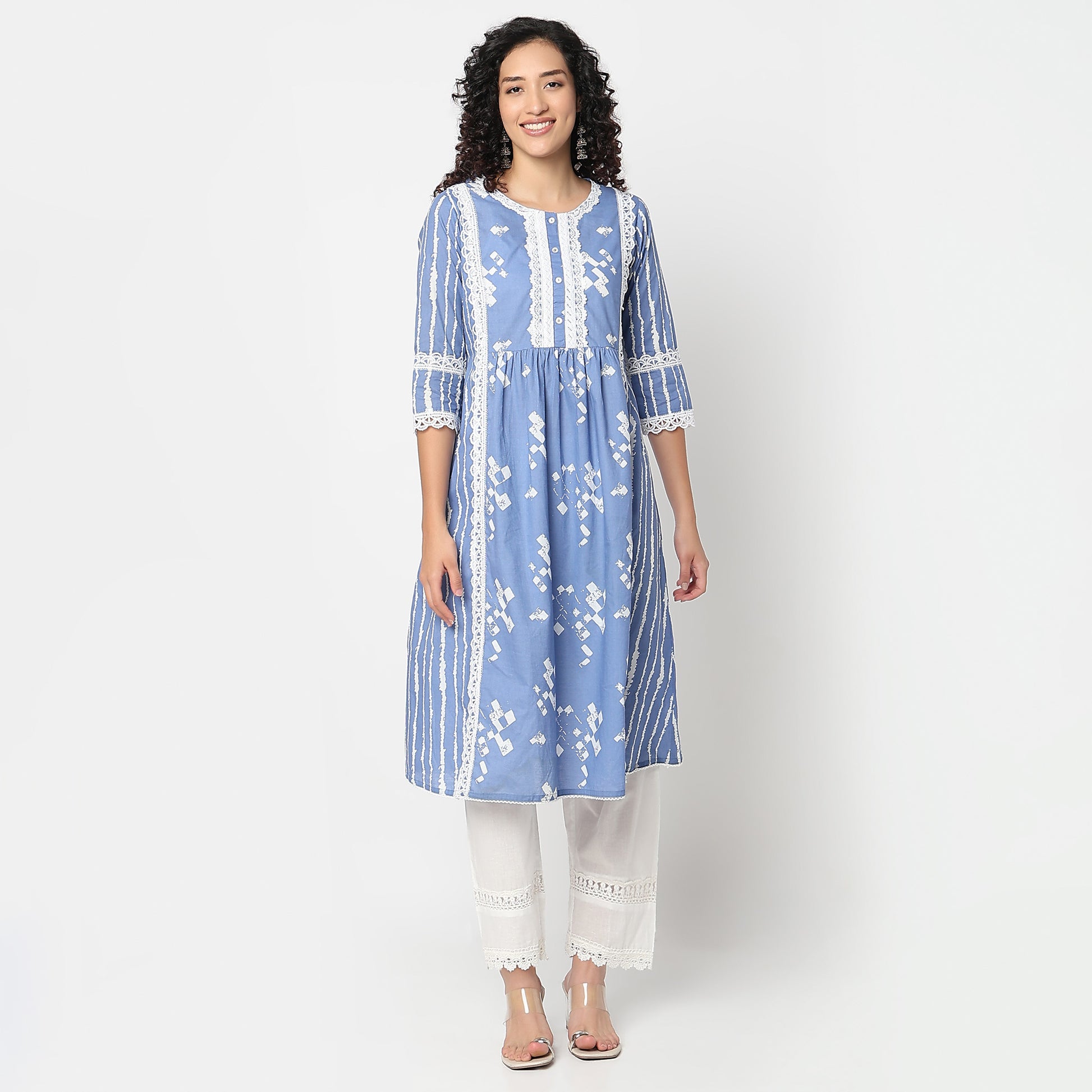 Abstract Printed Kurta with Lace Highlight