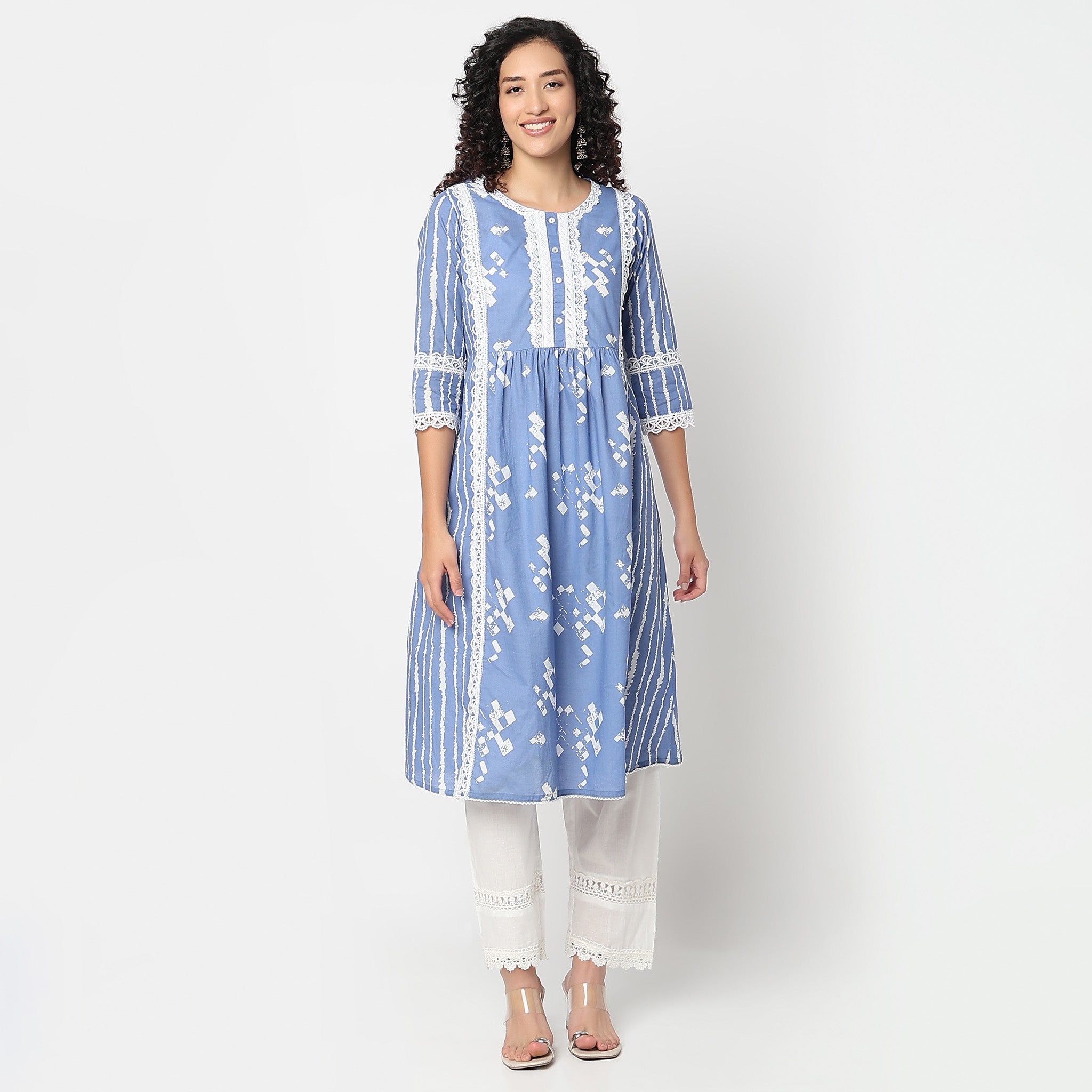 Abstract Printed Kurta with Lace Highlight