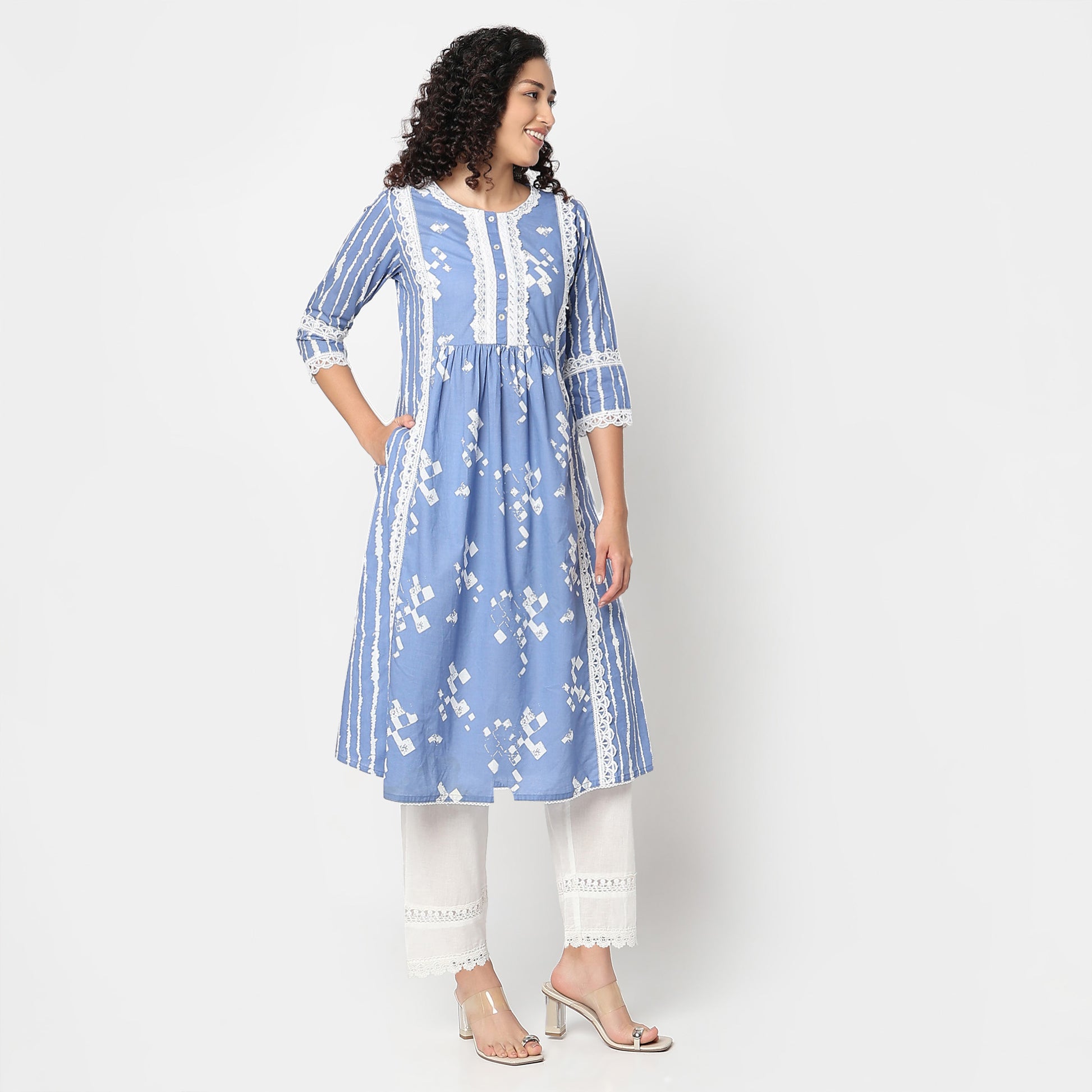 Abstract Printed Kurta with Lace Highlight