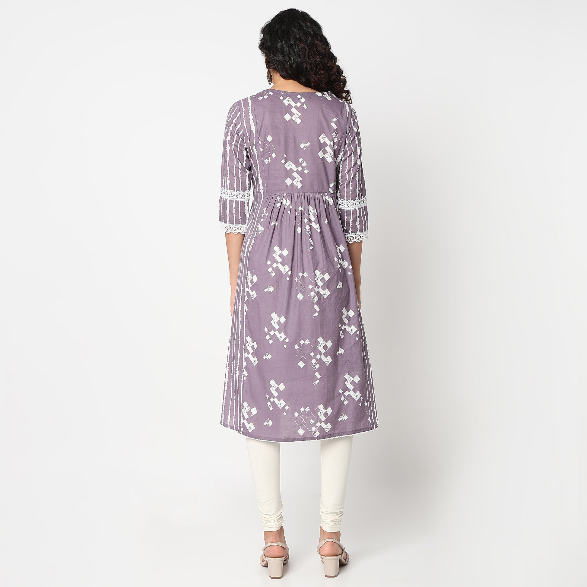 Abstract Printed Kurta with Lace Highlight
