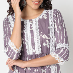 Abstract Printed Kurta with Lace Highlight