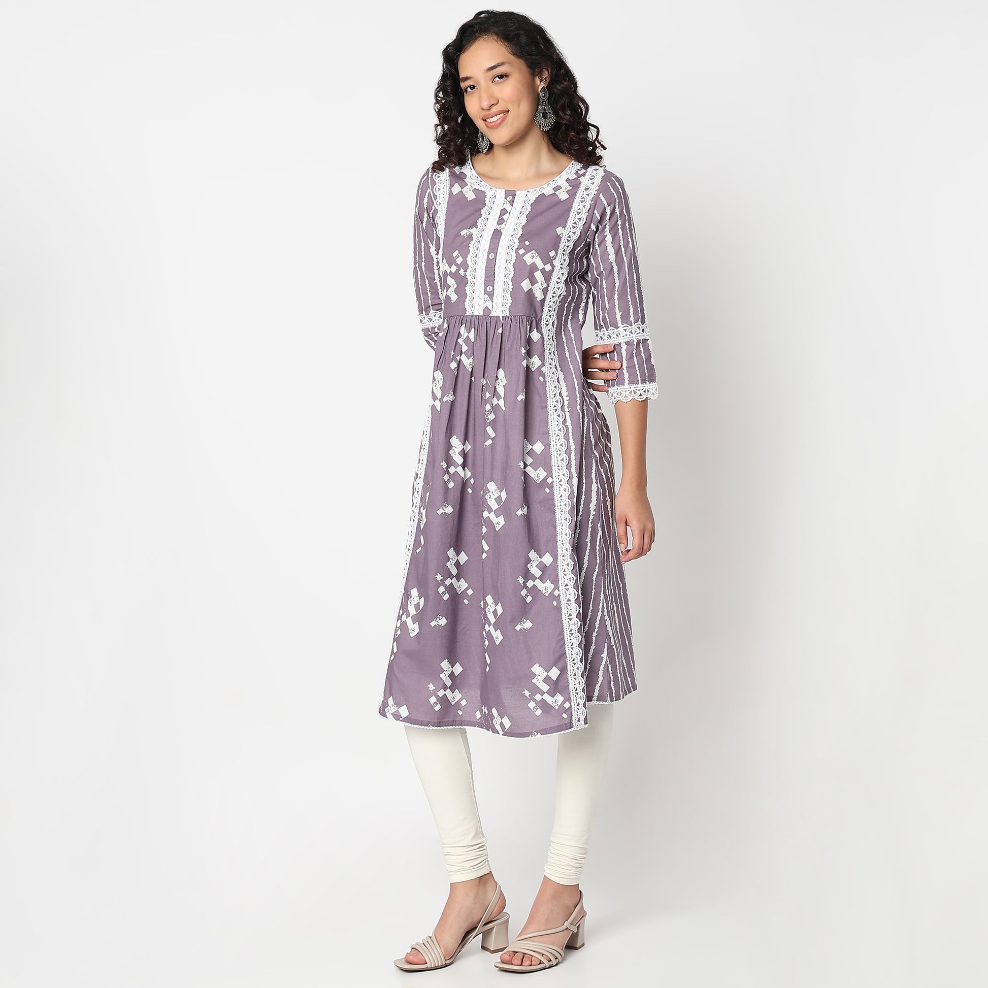 Abstract Printed Kurta with Lace Highlight