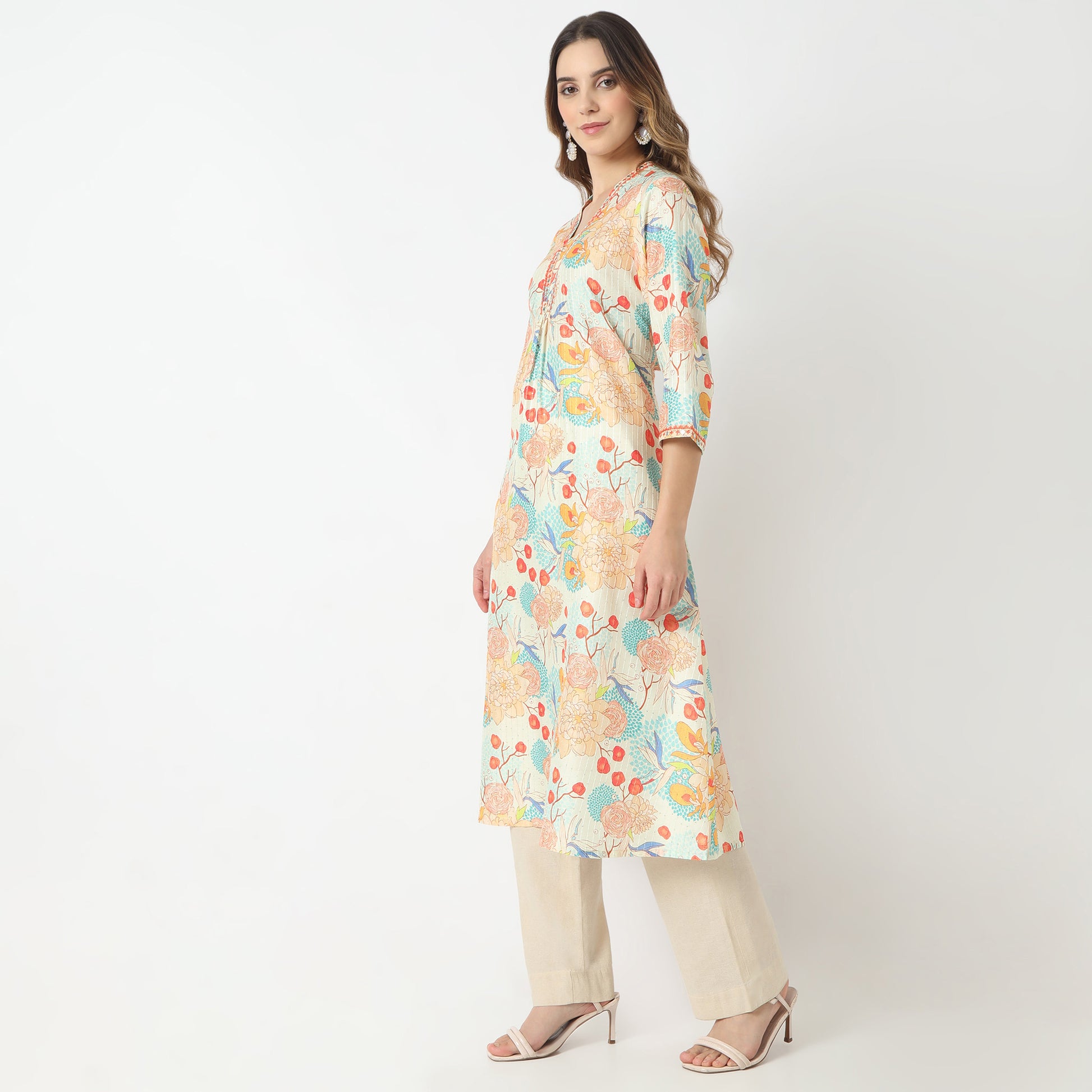 Flare Fit Printed V-Neck Kurta