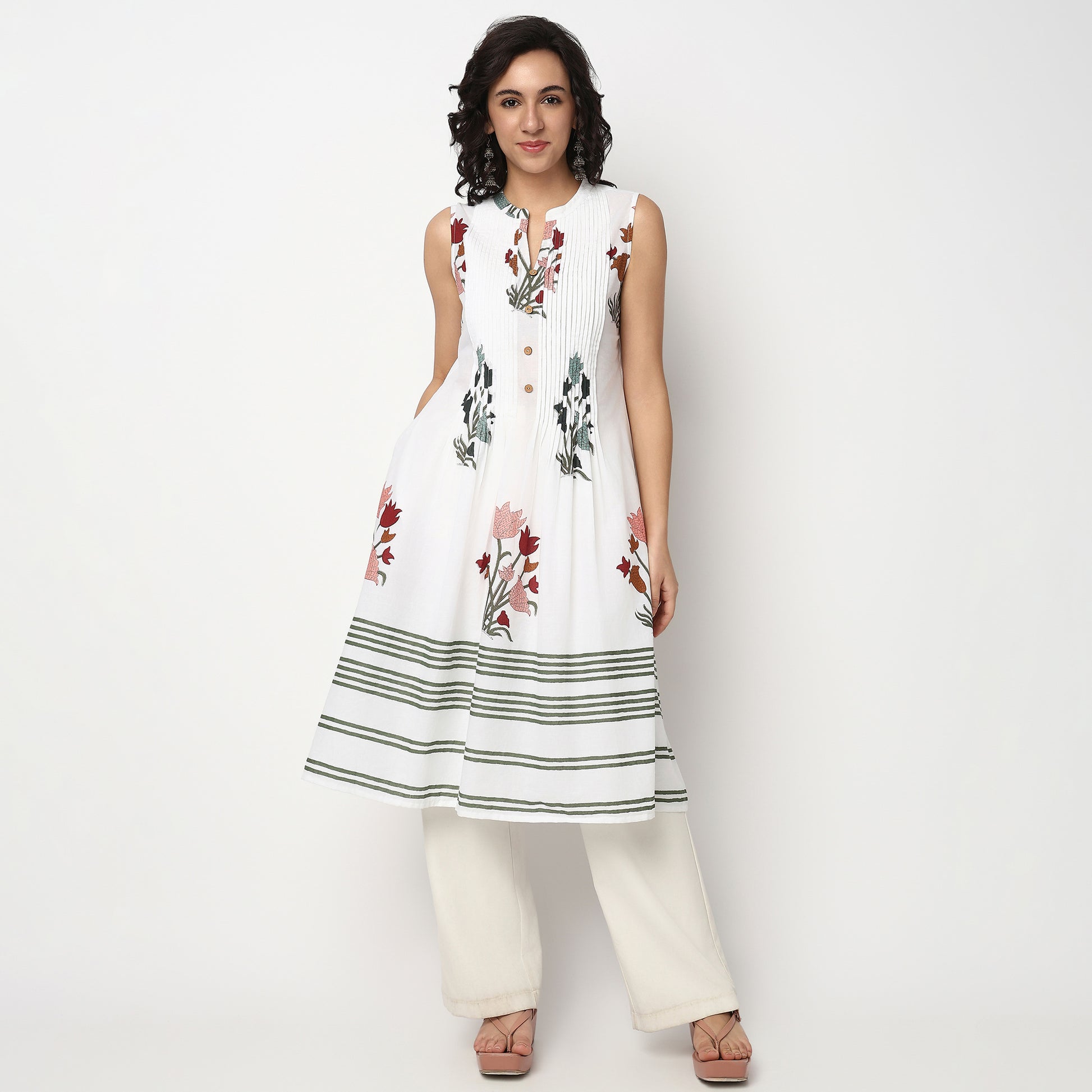 Buy Women Flare Fit Printed Sleeveless Kurta  - Style Union