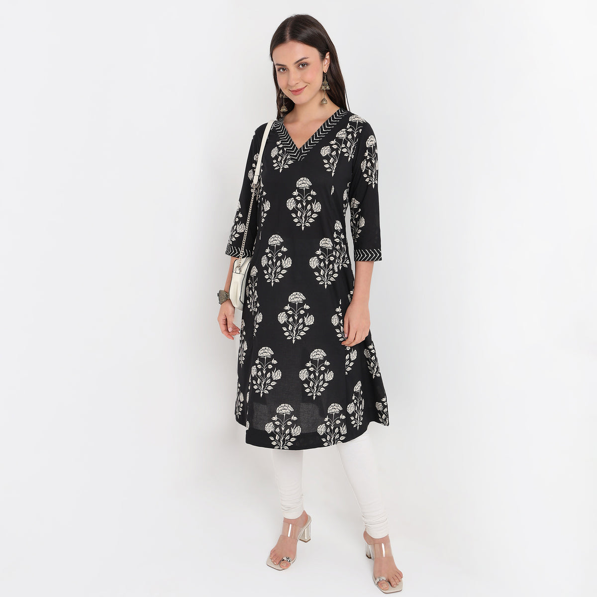 Flare Fit V-Neck Printed Kurta 