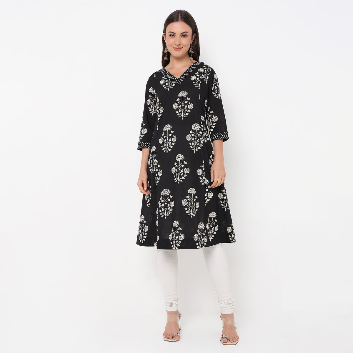 Flare Fit V-Neck Printed Kurta 