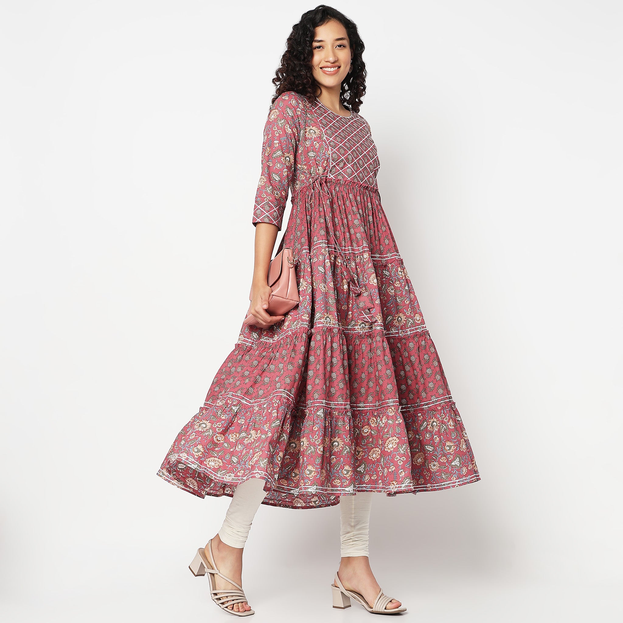 Flare Fit Round Neck Printed Kurta 