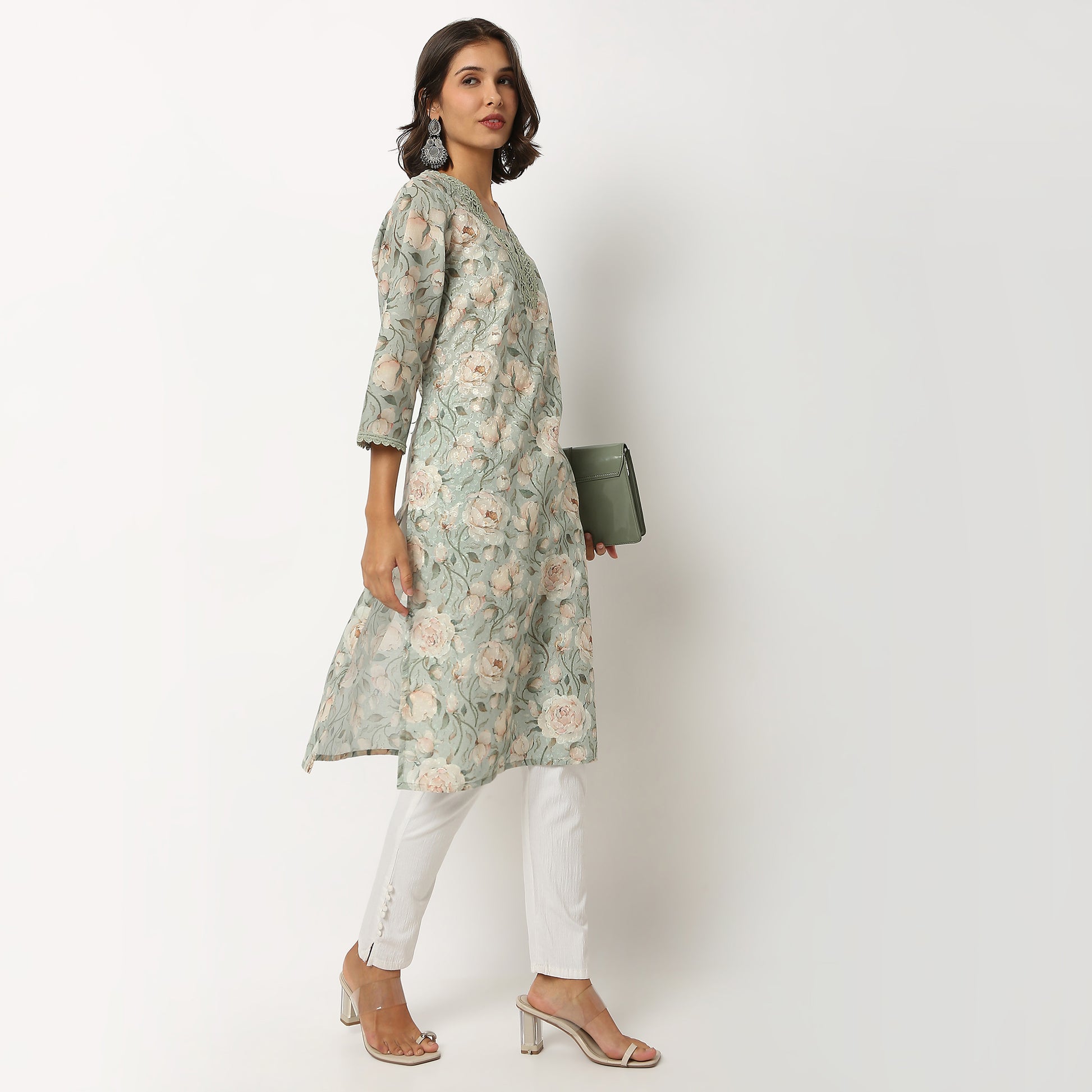 Buy Women Straight Fit Printed Three-Fourth Sleeve Kurta  - Style Union