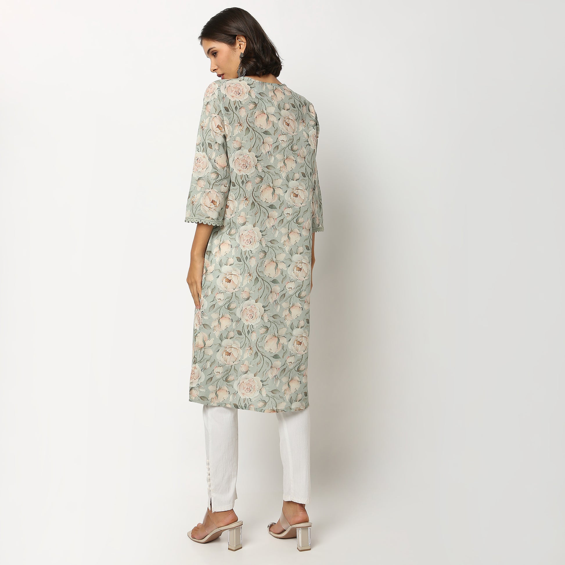 Buy Women Straight Fit Printed Three-Fourth Sleeve Kurta  - Style Union