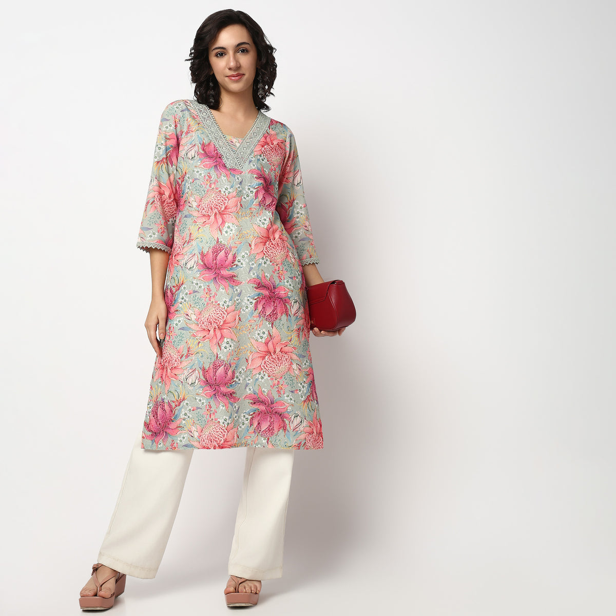 Buy Women Straight Fit Printed Three-Fourth Sleeve Kurta  - Style Union