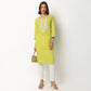 Buy Women Straight Fit Embroidered Three-Fourth Sleeve Kurta  - Style Union