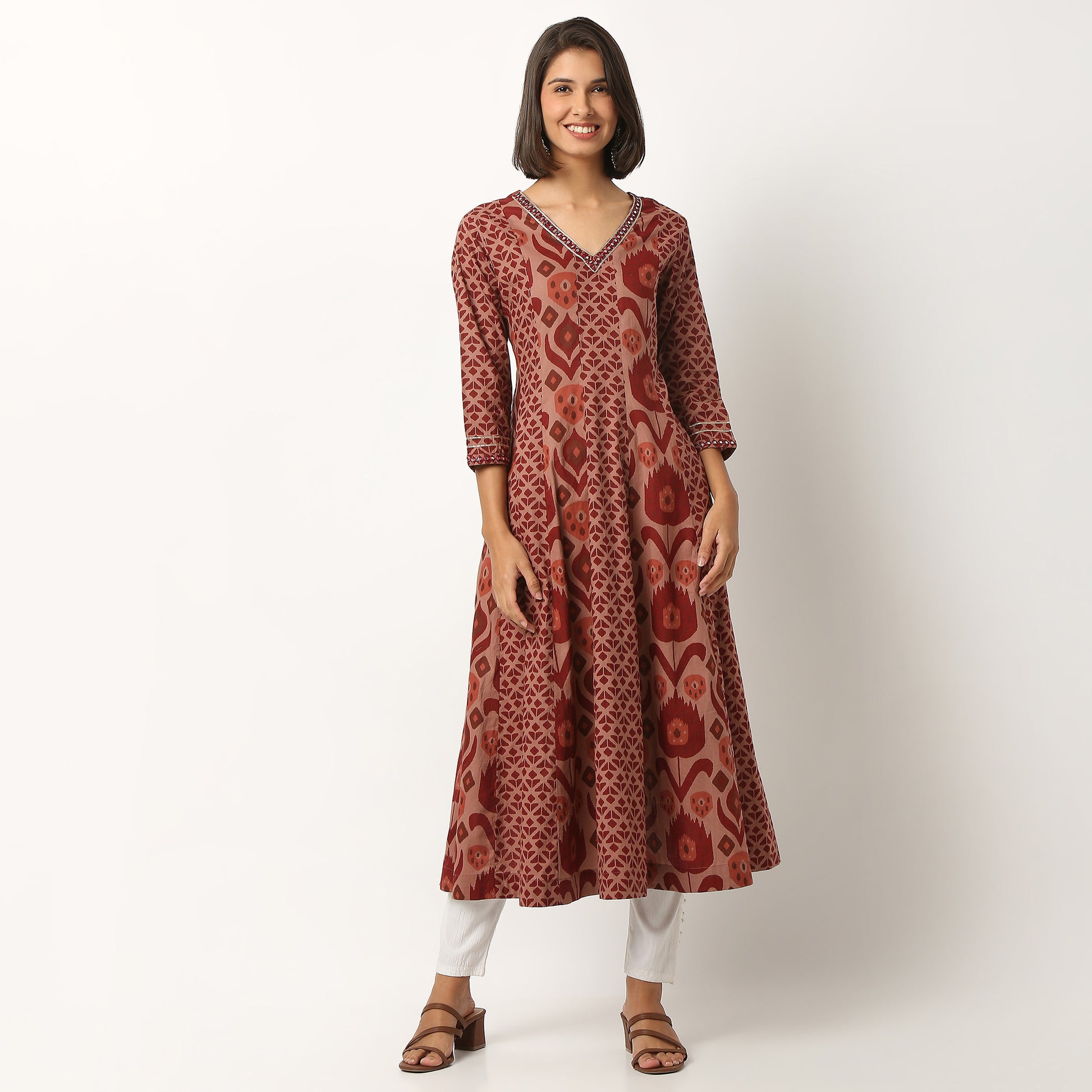 Printed Cotton Fabric Kurta, Below Knee