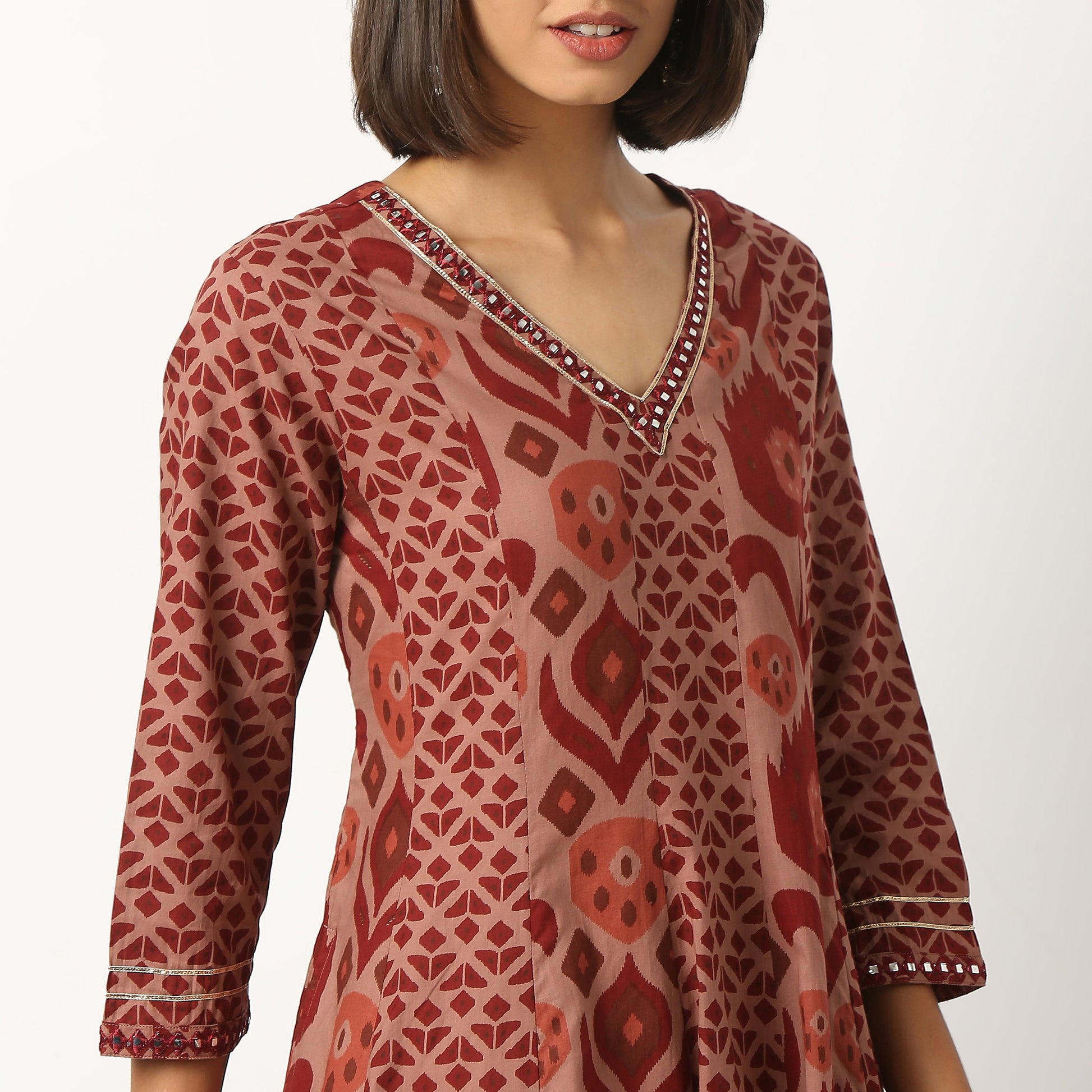 Printed Cotton Fabric Kurta, Below Knee