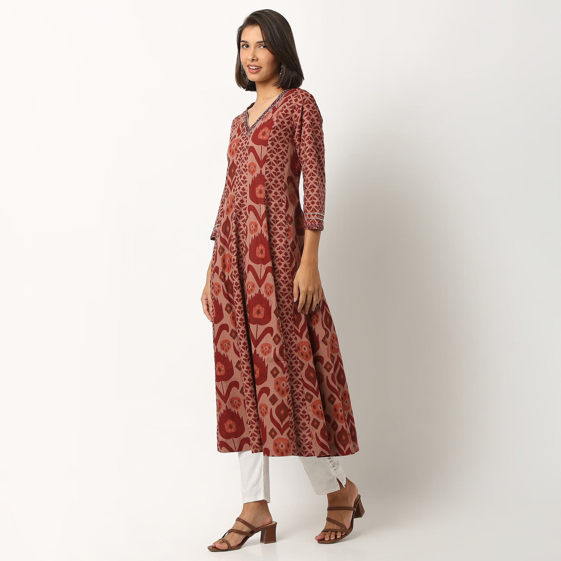 Printed Cotton Fabric Kurta, Below Knee