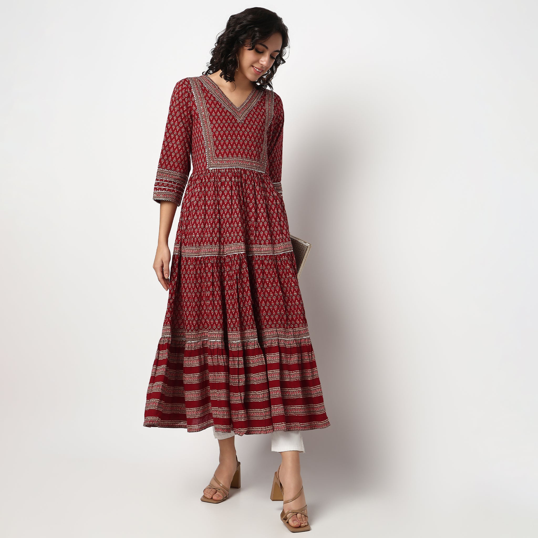 Buy Women Flare Fit Printed Three-Fourth Sleeve Kurta  - Style Union