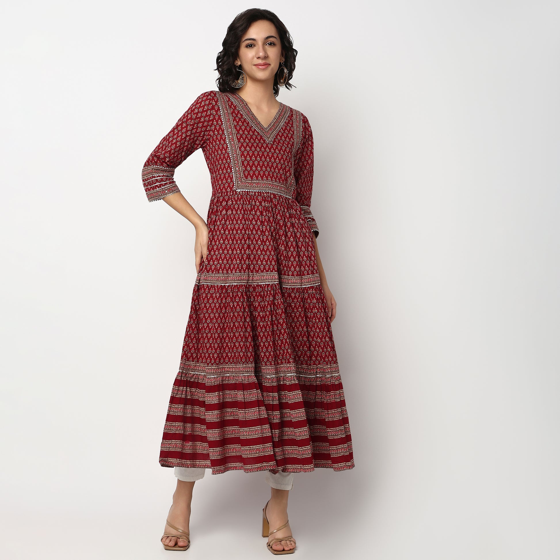 Buy Women Flare Fit Printed Three-Fourth Sleeve Kurta  - Style Union