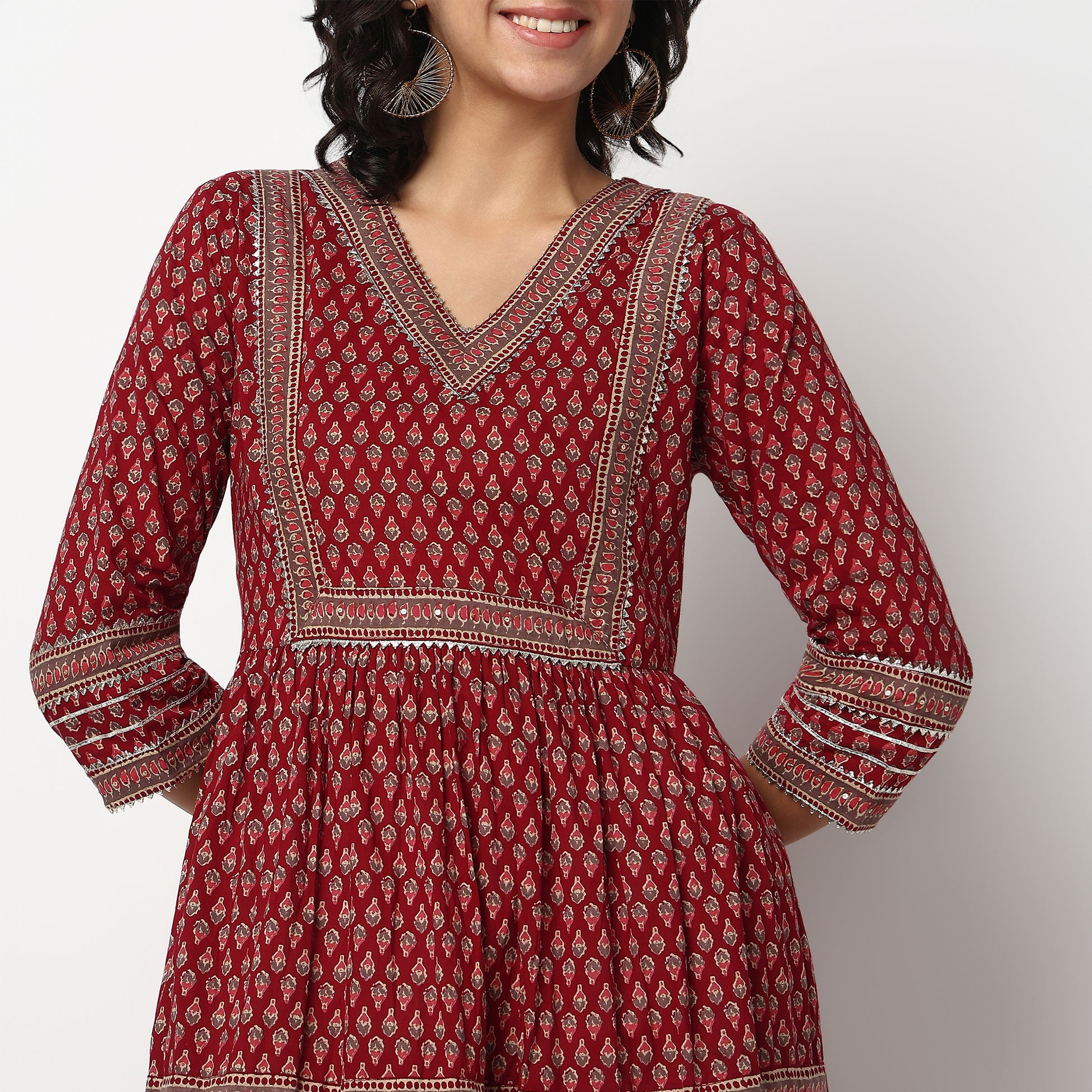 Buy Women Flare Fit Printed Three-Fourth Sleeve Kurta  - Style Union