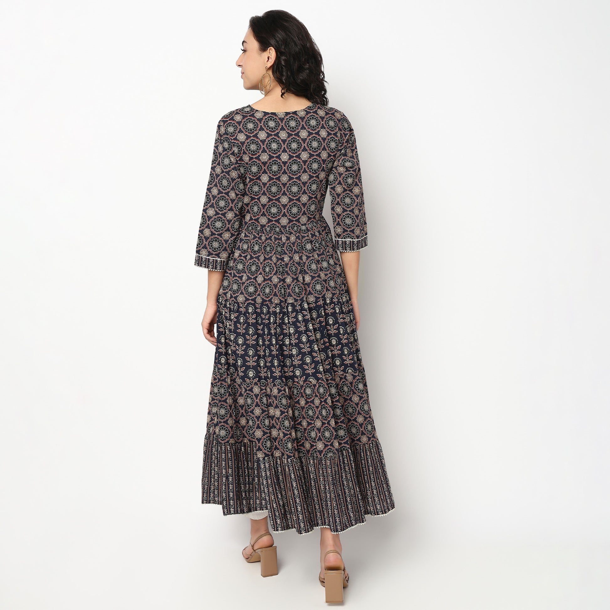 Buy Women Flare Fit Printed Three-Fourth Sleeve Kurta  - Style Union