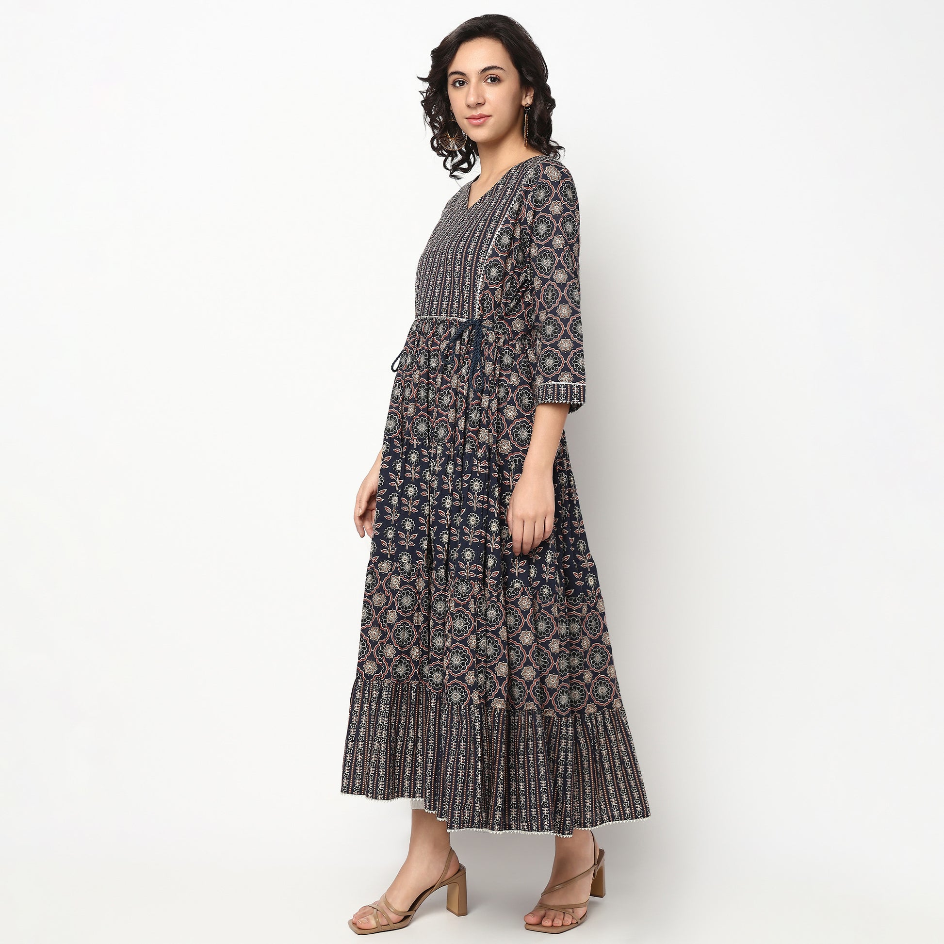 Buy Women Flare Fit Printed Three-Fourth Sleeve Kurta  - Style Union