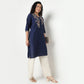 Buy Women Straight Fit Embroidered Three-Fourth Sleeve Kurta  - Style Union