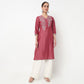 Buy Women Straight Fit Embroidered Three-Fourth Sleeve Kurta  - Style Union