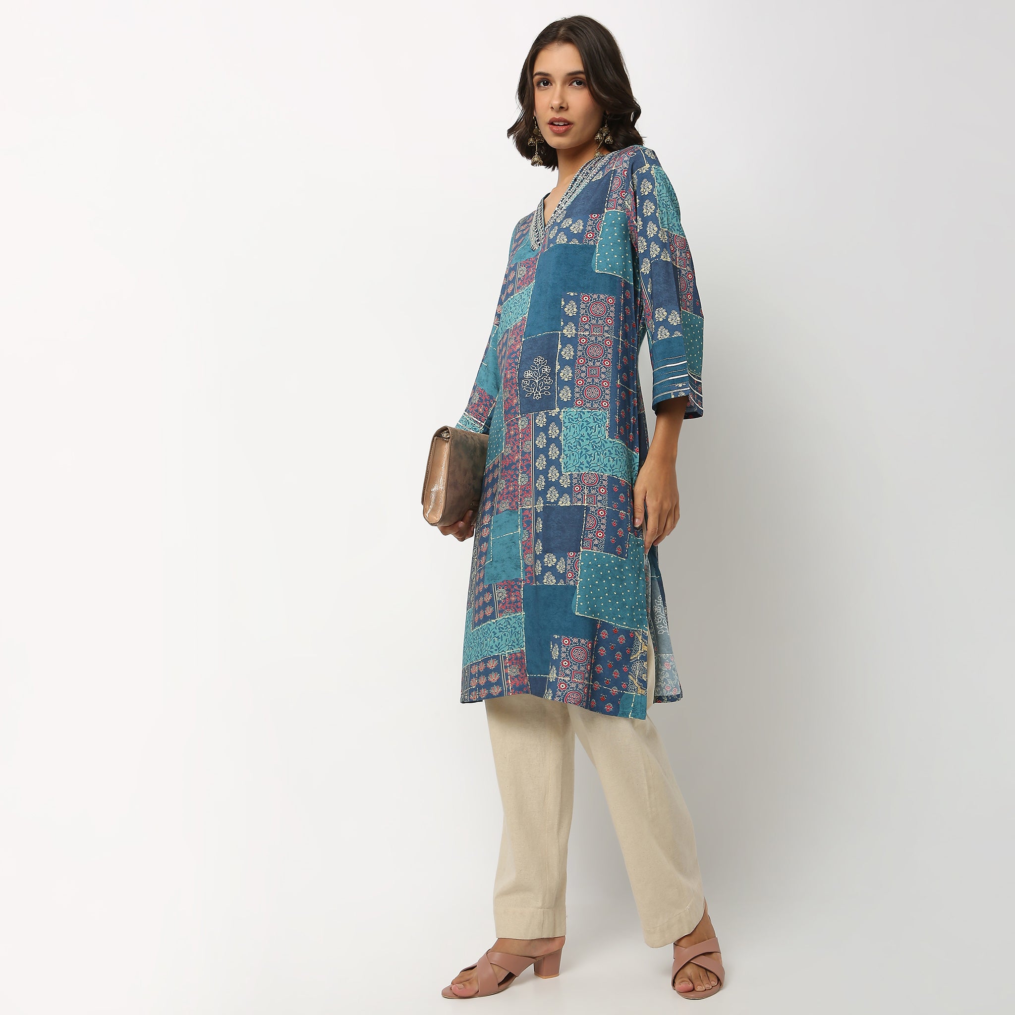 Buy Women Straight Fit Printed Three-Fourth Sleeve Kurta  - Style Union