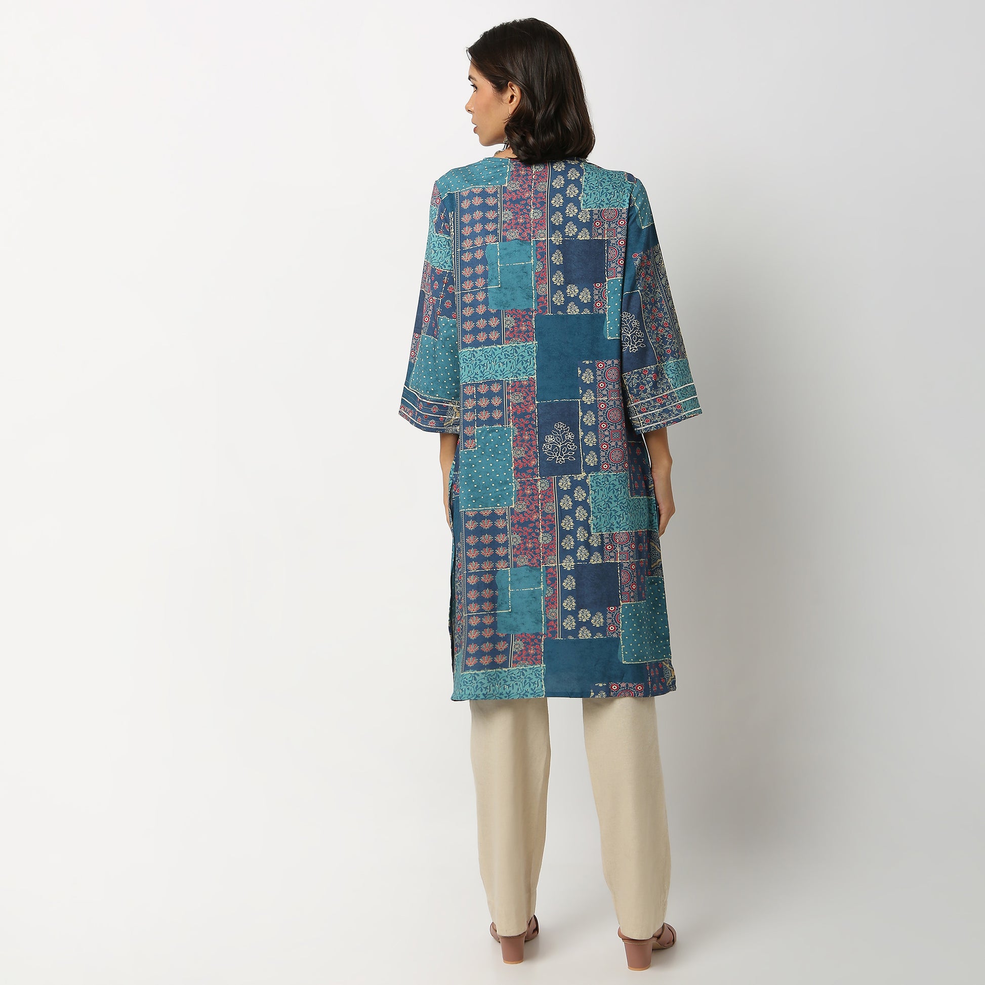 Buy Women Straight Fit Printed Three-Fourth Sleeve Kurta  - Style Union