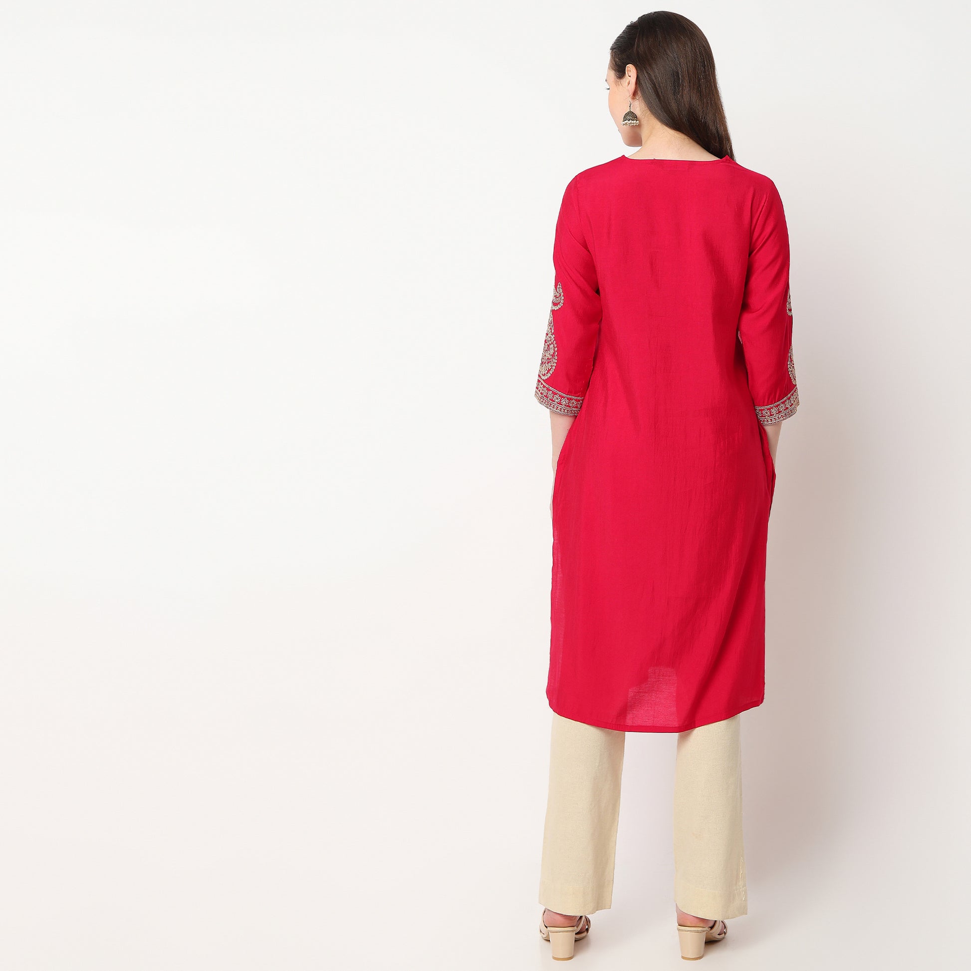 V-Neck Embroidered Kurta