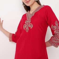 V-Neck Embroidered Kurta