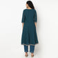 Foil Print V-Neck Flared Kurta