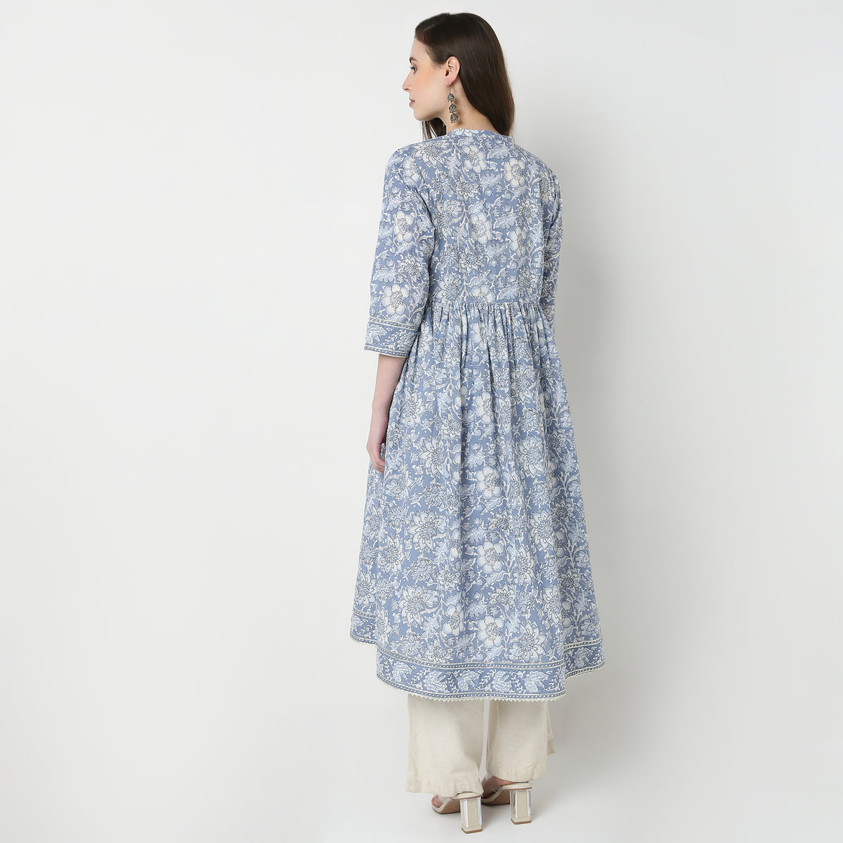 Printed V-Neck Flared Kurta