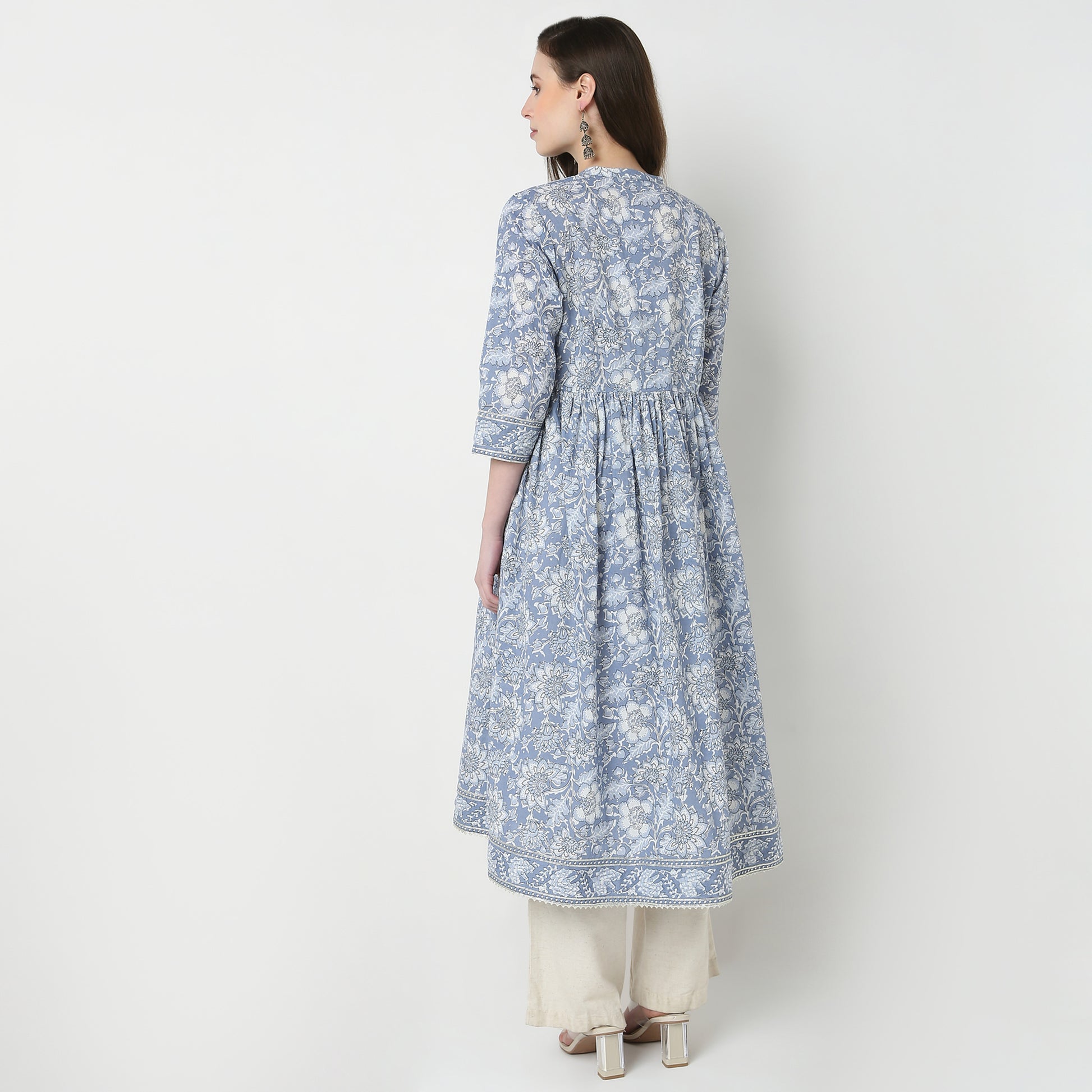 Printed V-Neck Flared Kurta