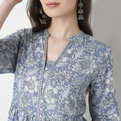 Printed V-Neck Flared Kurta