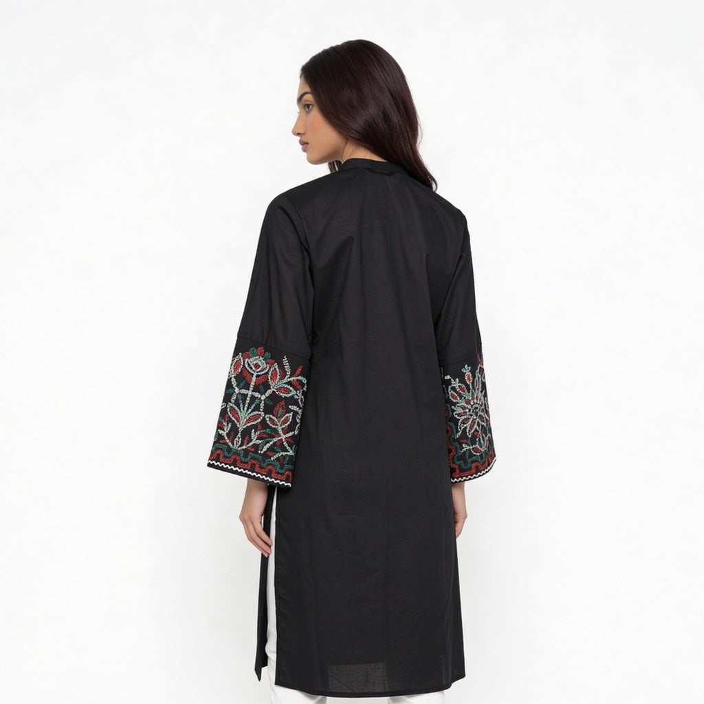Cotton Embroidered V-Neck Kurta