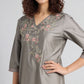 V-Neck Embroidered Straight Kurta