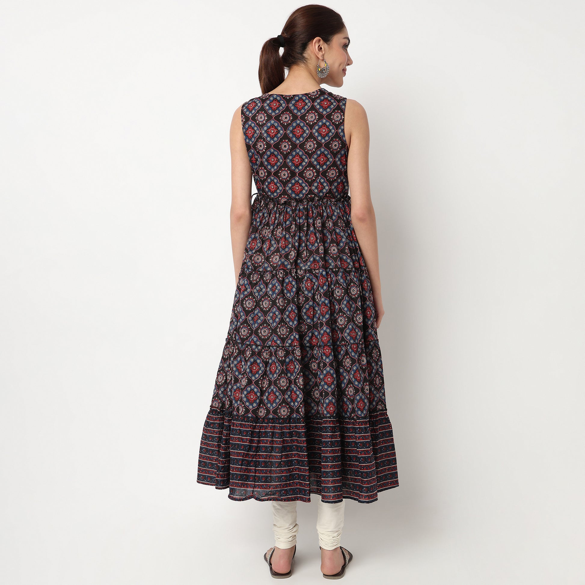 V-Neck Printed Flared Kurta